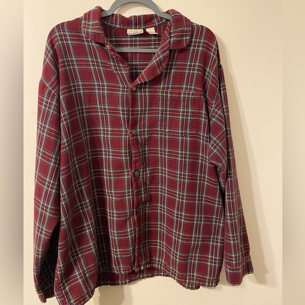 Mens L.L. Bean Tartan Watch Plaid Pajama Top 107924 Red Maroon Size XL‎ Tall